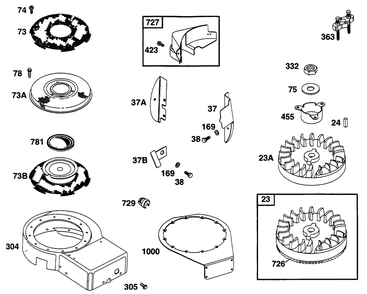 Blower Hsg, Flywheel, Screen Diagram and Parts List for 253702-0159-XX  Briggs and Stratton Engine